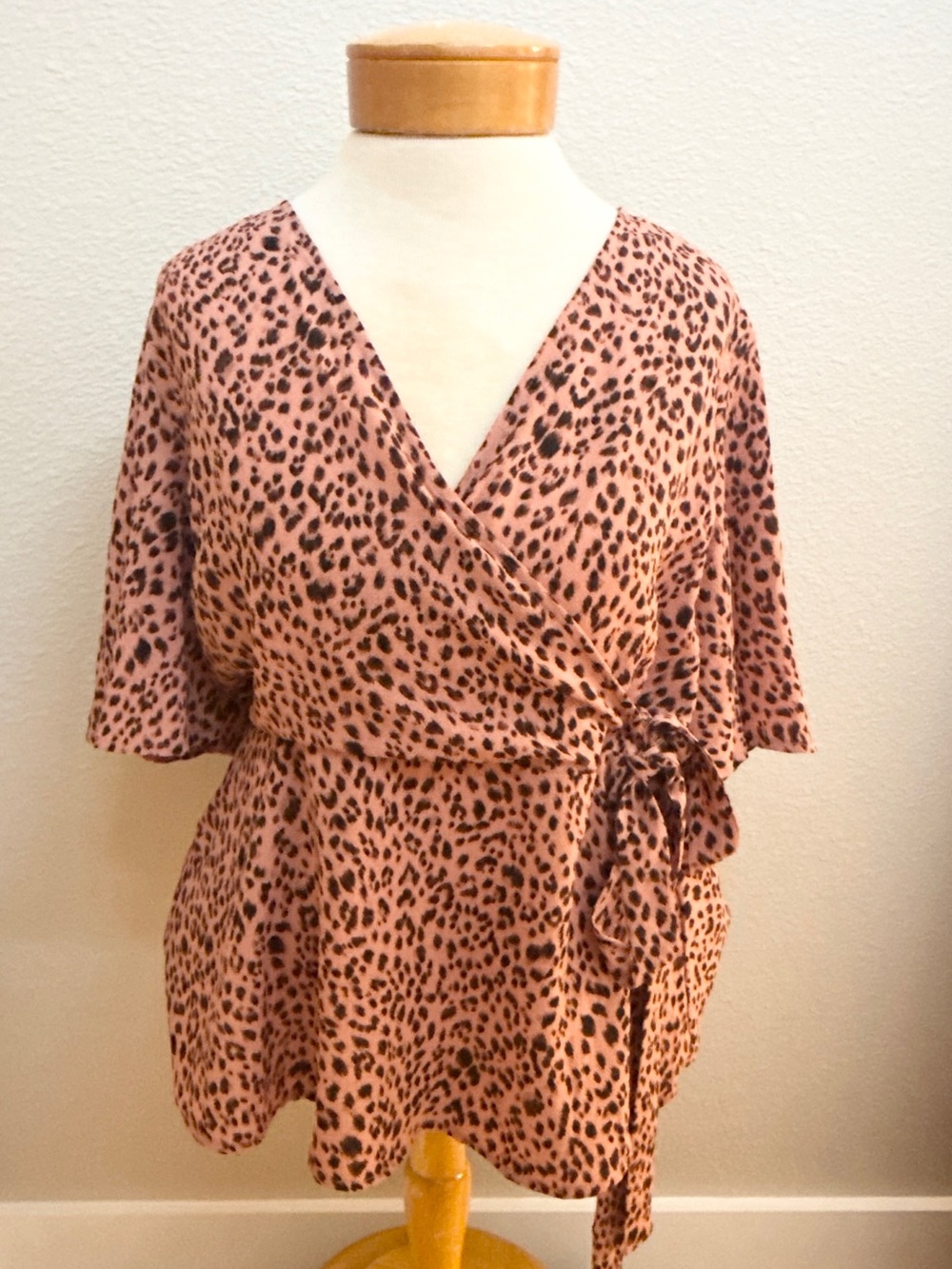 Francesca's Mi Ami Pink Leopard Wrap Tunic with Side Tie